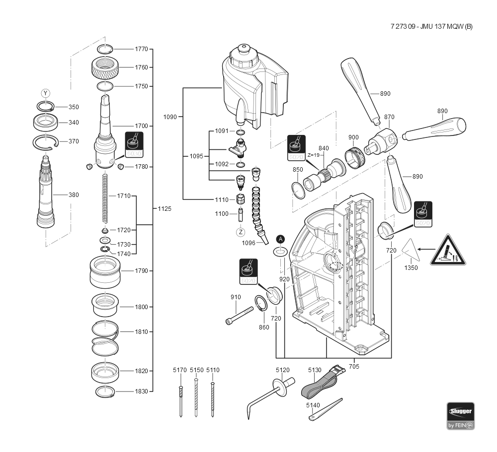  Diagram and Parts List for JMU137MQW 72730909110 Fein Mortiser