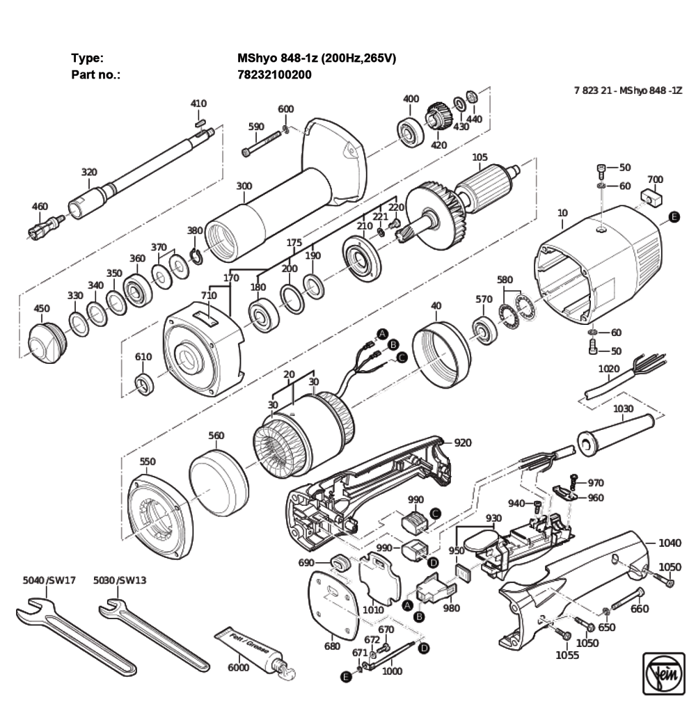 Figure 0 Diagram and Parts List for 78232100200  Fein Grinder