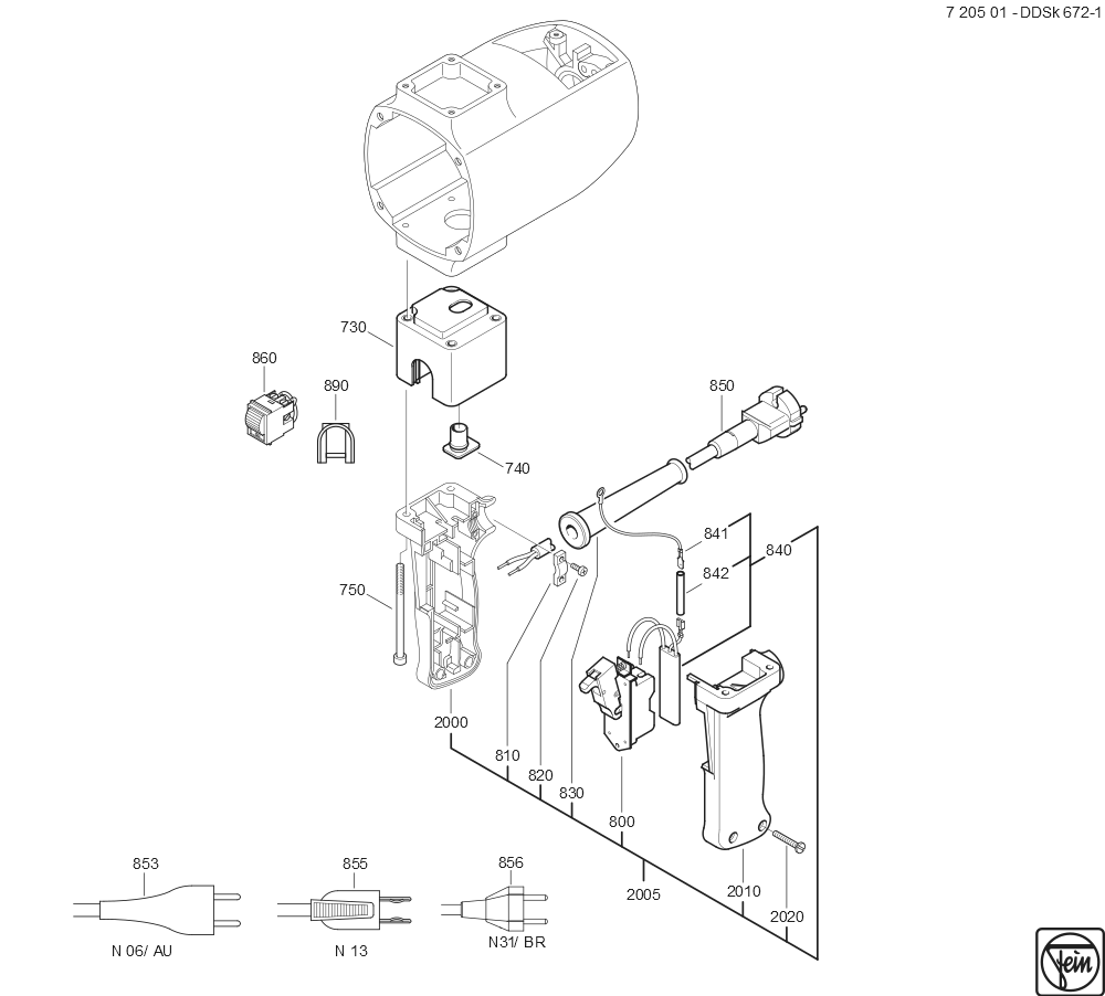  Diagram and Parts List for DDSK672-1 72050100240 Fein Electric Drill