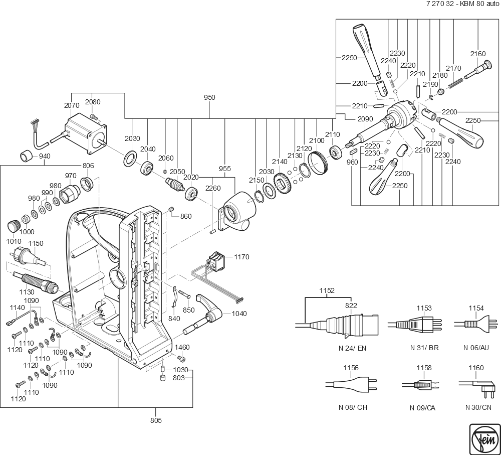  Diagram and Parts List for KBM80AUTO 72703209360 Fein Mortiser