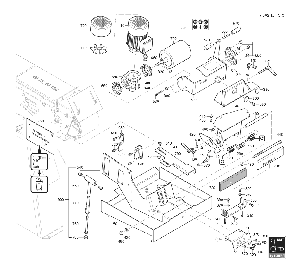  Diagram and Parts List for GRITGIC 79021200443 Fein Belt or Drum Sander