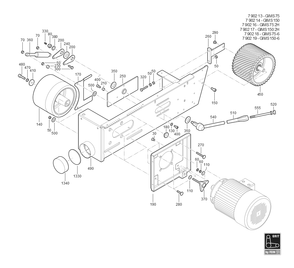  Diagram and Parts List for GIMS1502H 79021700403 Fein Belt or Drum Sander