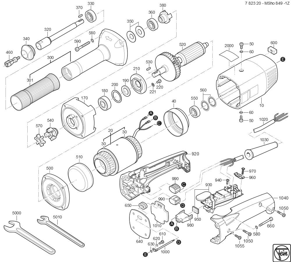  Diagram and Parts List for MSHO849-1Z 78232000220 Fein Angle Grinder