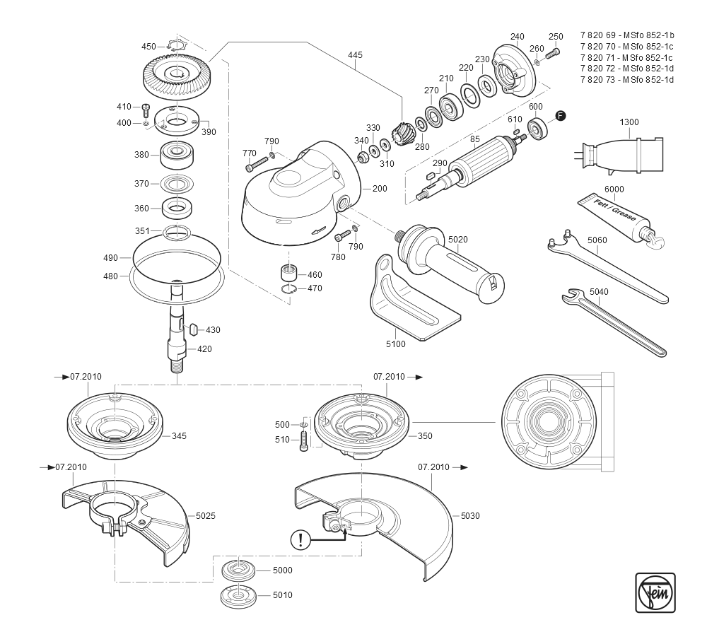  Diagram and Parts List for MSFO852-1B 78206600260 Fein Angle Grinder