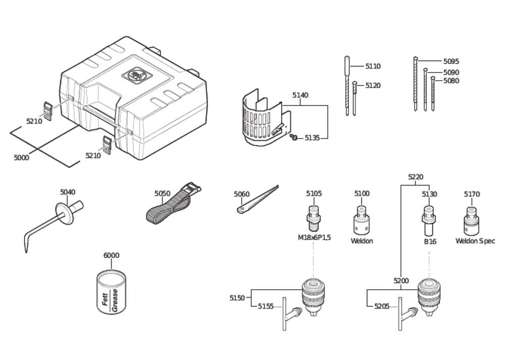 Figure 2 Diagram and Parts List for 72703612360  Fein Electric Drill