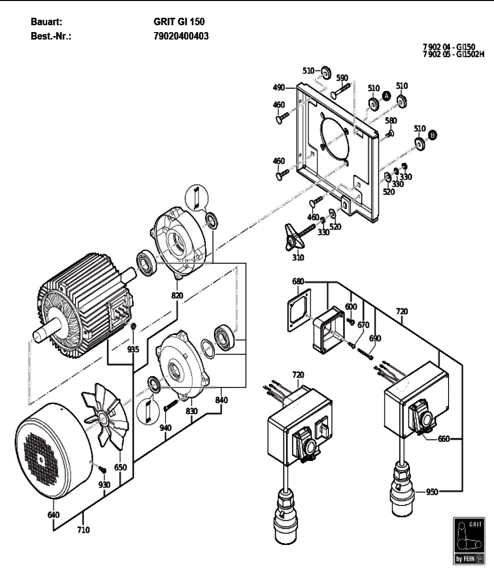 Figure 1 Diagram and Parts List for 79020400403  Fein Grinder