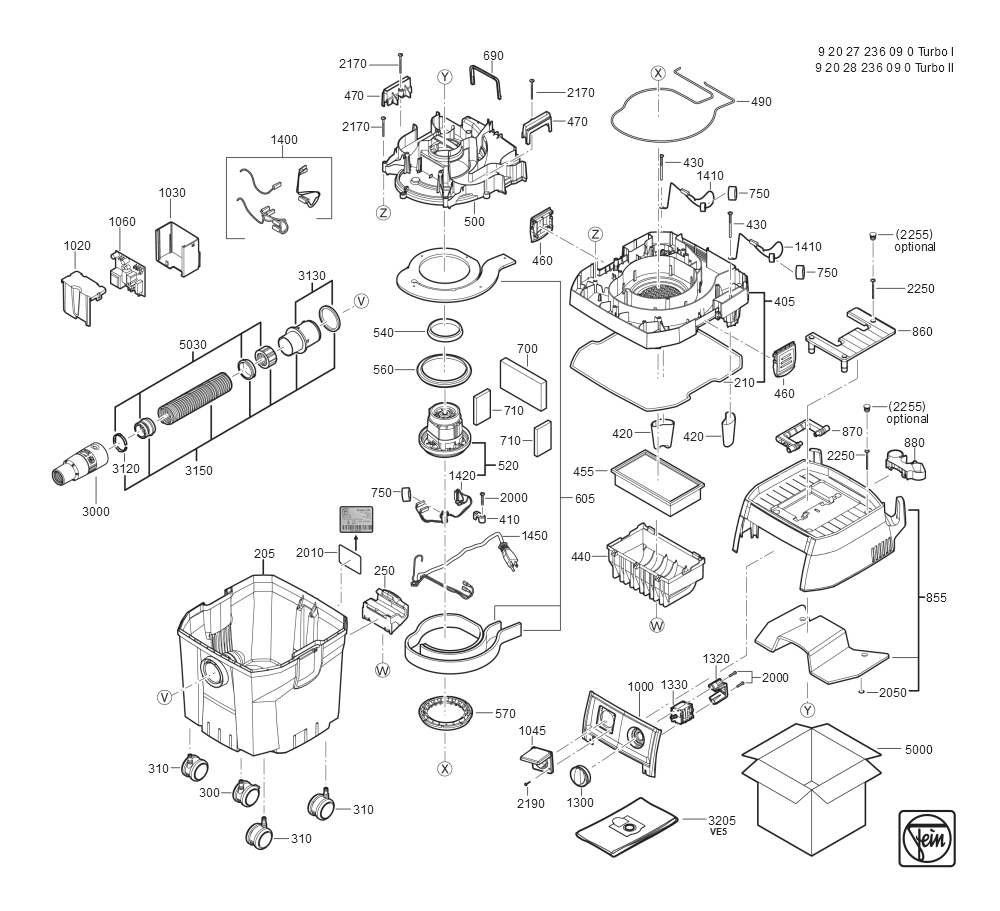  Diagram and Parts List for TURBOII 92028236090 Fein Dust Collector