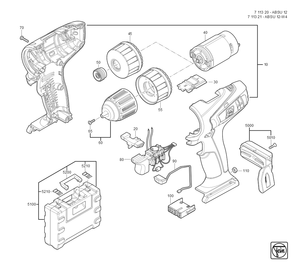  Diagram and Parts List for ABSU12 71132000920 Fein Cordless Drill