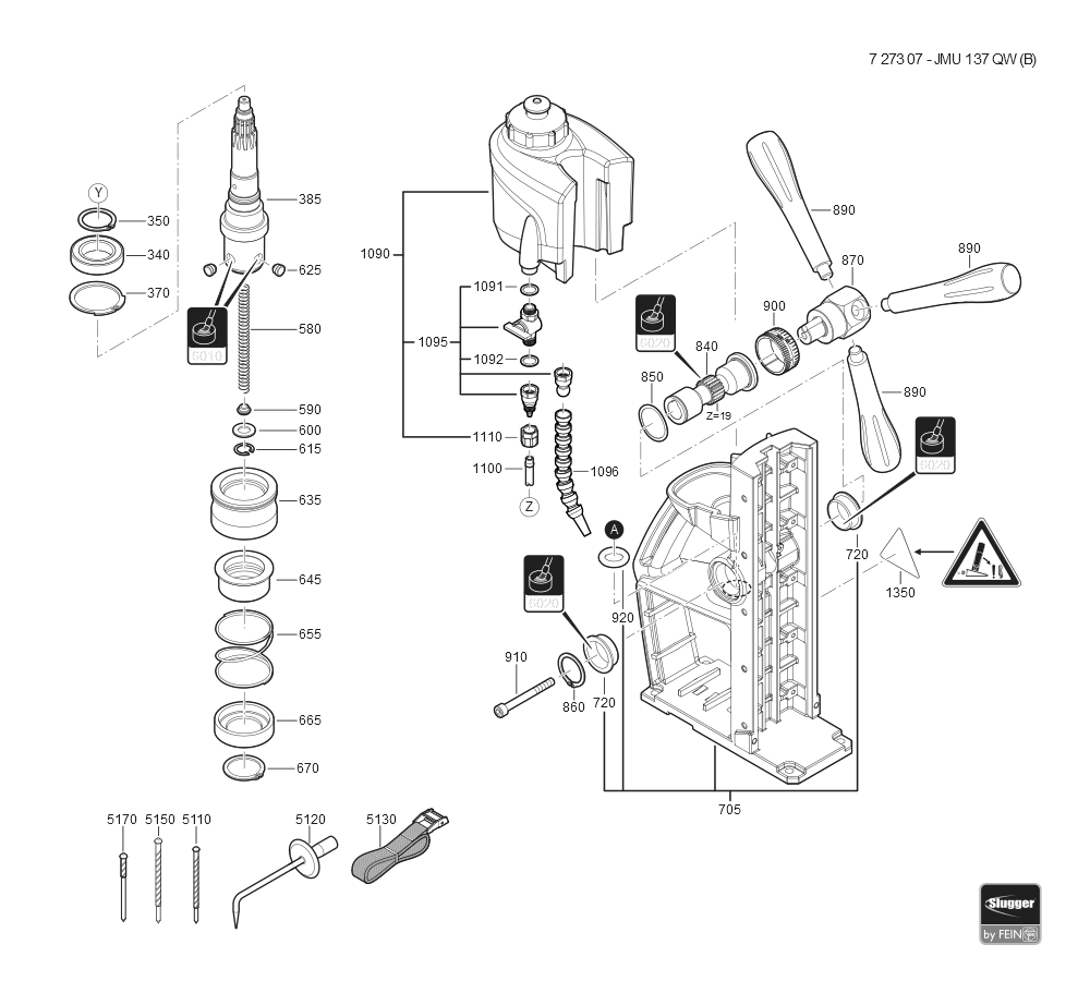 Diagram and Parts List for JMU137QW 72730709110 Fein Mortiser