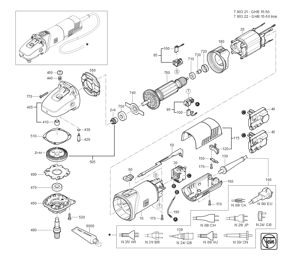  Diagram and Parts List for GRITGHB15-50 79032109124 Fein Belt or Drum Sander