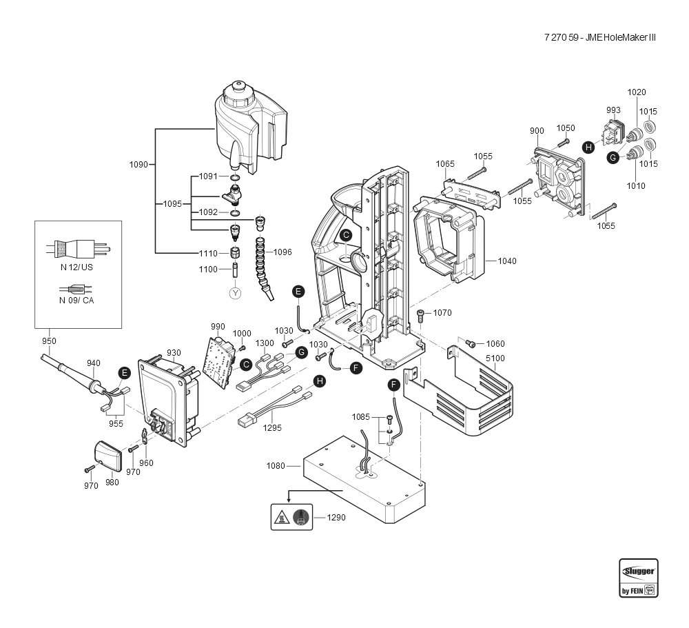  Diagram and Parts List for JMEHOLEMAKERIII 72705909110 Fein Mortiser