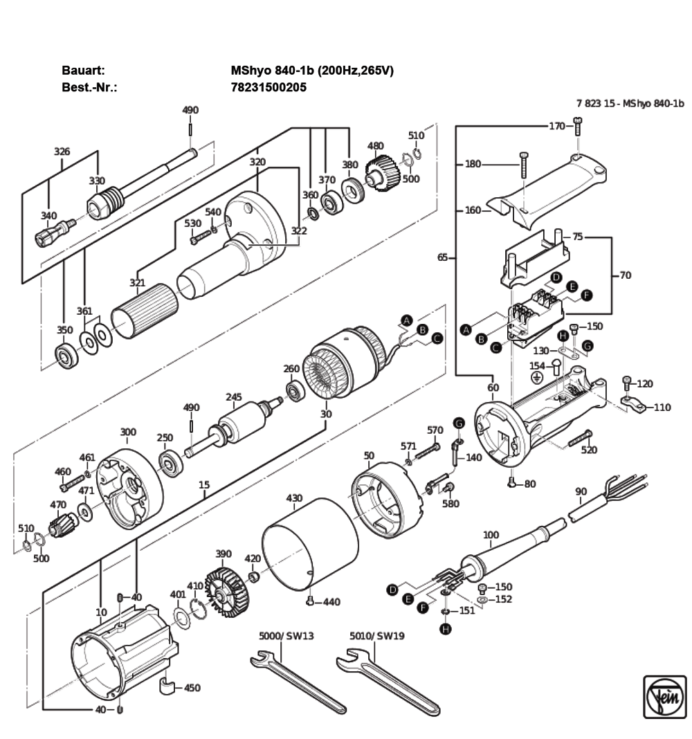 Figure 0 Diagram and Parts List for 78231500205  Fein Grinder
