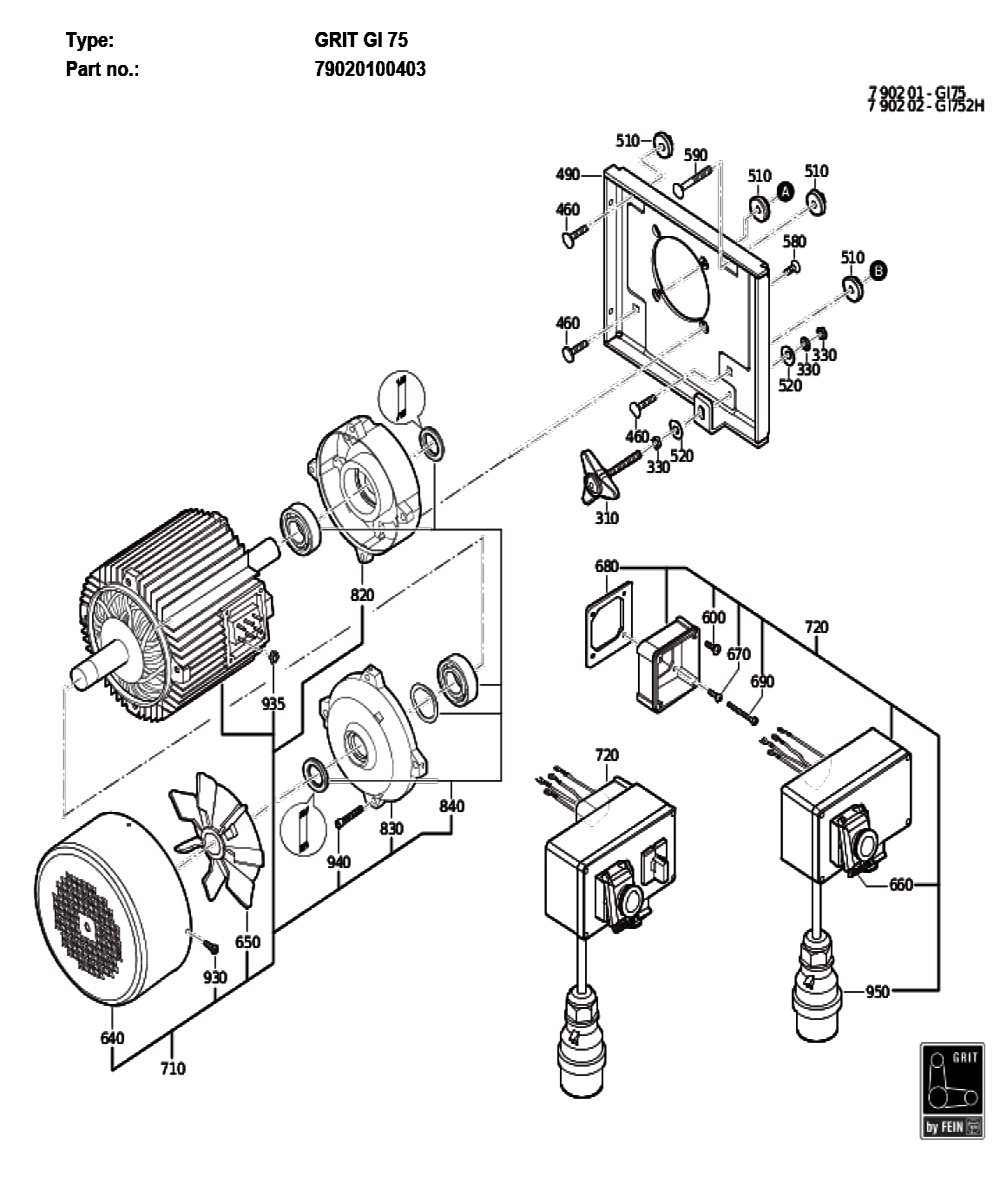 Figure 1 Diagram and Parts List for 79020100403  Fein Grinder