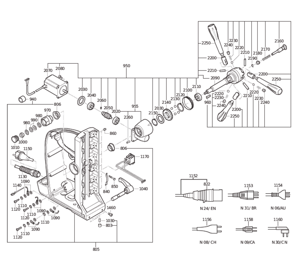 Figure 2 Diagram and Parts List for 72703209360  Fein Electric Drill