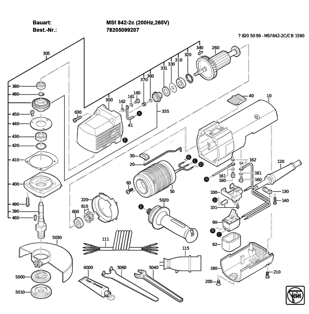 Figure 0 Diagram and Parts List for 78205099207  Fein Grinder