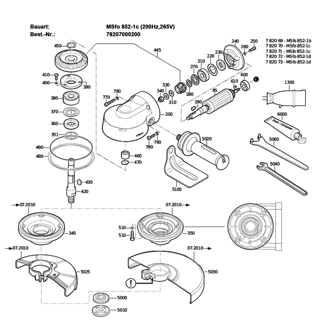 Figure 0 Diagram and Parts List for 78207000200  Fein Grinder