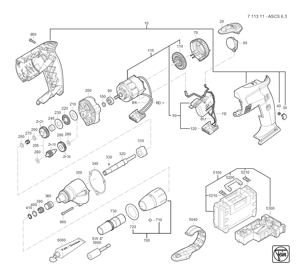 Diagram and Parts List for ASCS63 71131100940 Fein Electric Drill