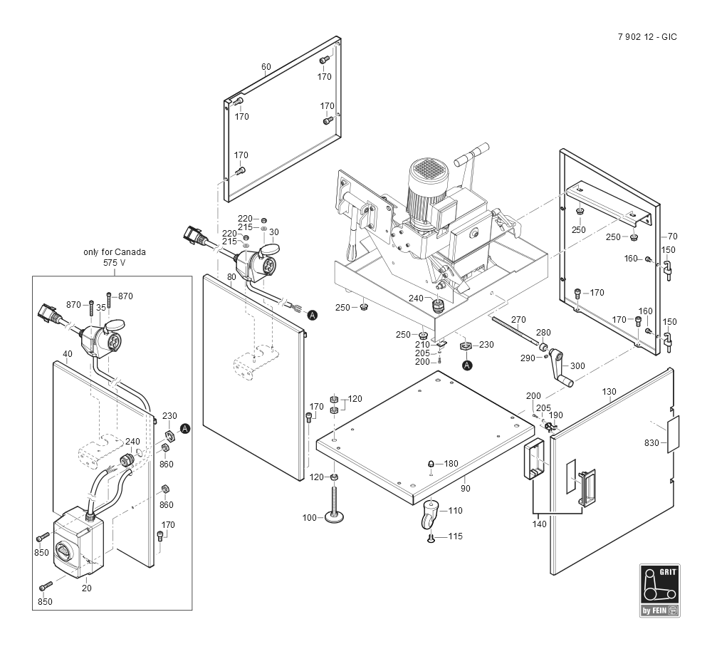  Diagram and Parts List for GRITGIC 79021200443 Fein Belt or Drum Sander