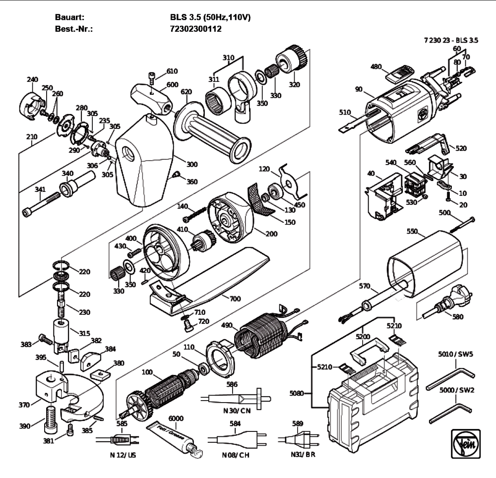 Figure 0 Diagram and Parts List for 72302300112  Fein Nibbler & Shears