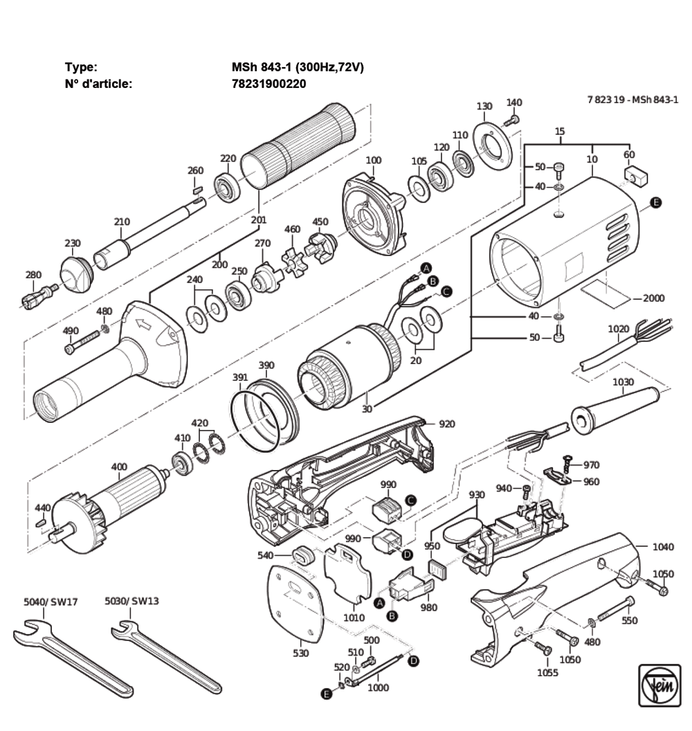 Figure 0 Diagram and Parts List for 78231900220  Fein Grinder