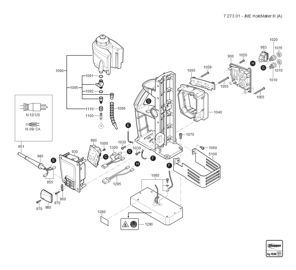  Diagram and Parts List for JMEHOLEMAKERIII 72730109110 Fein Mortiser