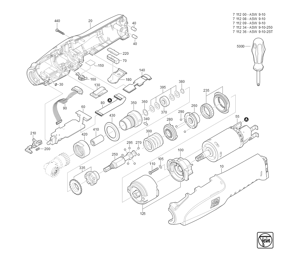  Diagram and Parts List for ASW9-10-2ST 71123600980 Fein Electric Drill