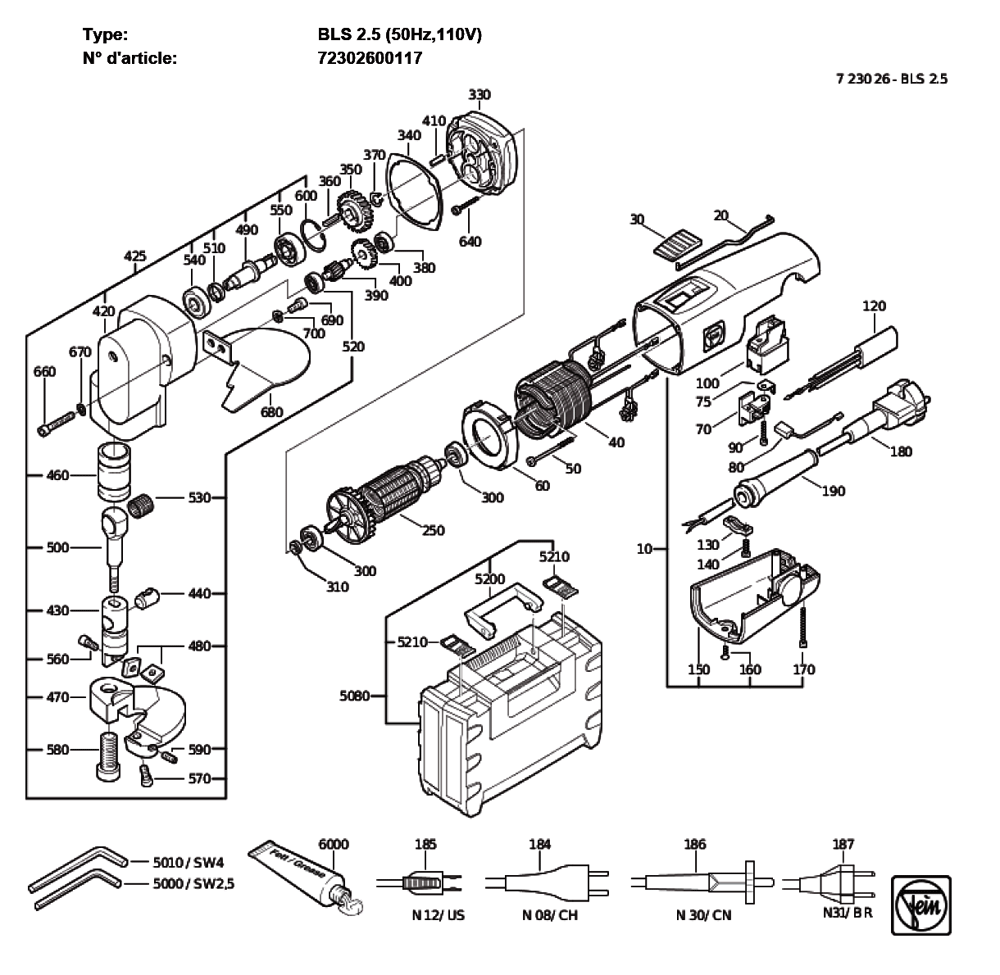 Figure 0 Diagram and Parts List for 72302600117  Fein Nibbler & Shears