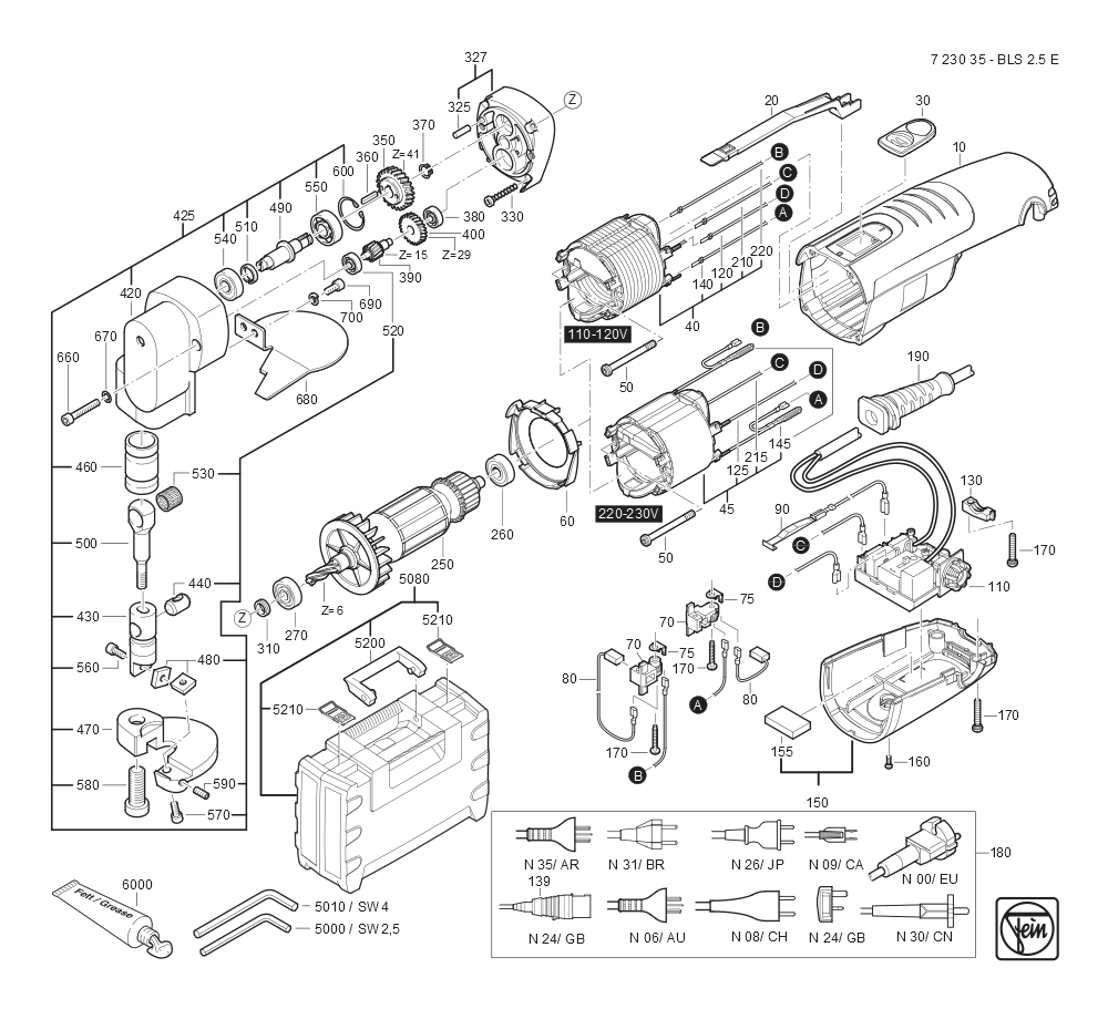  Diagram and Parts List for BLS25E 72303509360 Fein Nibbler & Shears