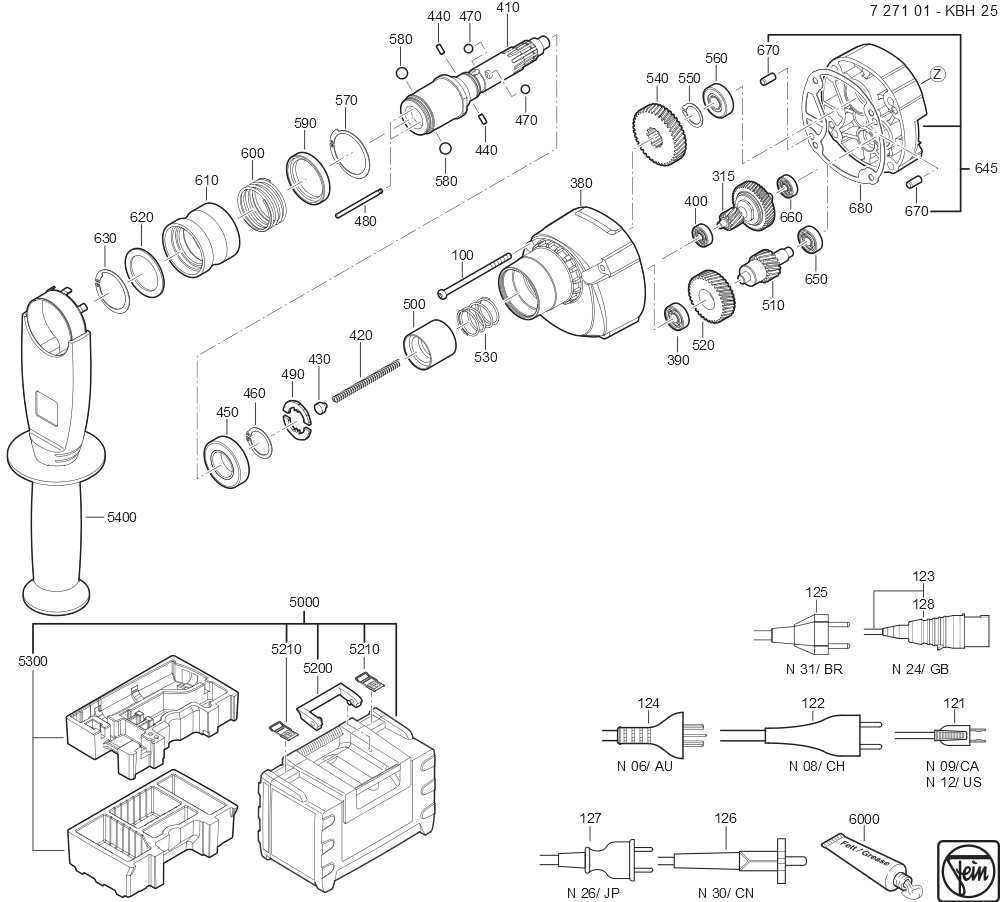  Diagram and Parts List for KBH25 72710109360 Fein Mortiser