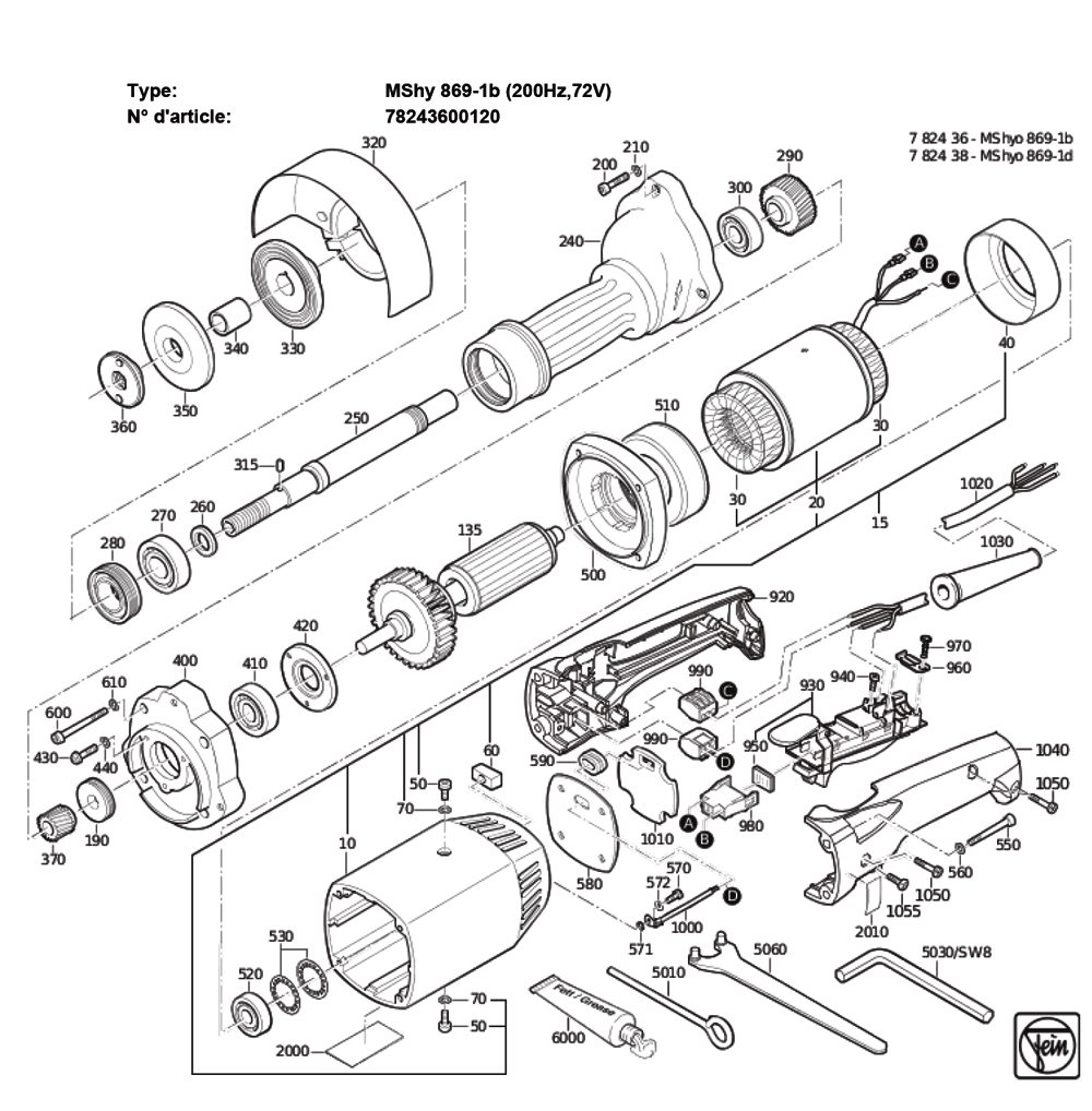 Figure 0 Diagram and Parts List for 78243600120  Fein Grinder