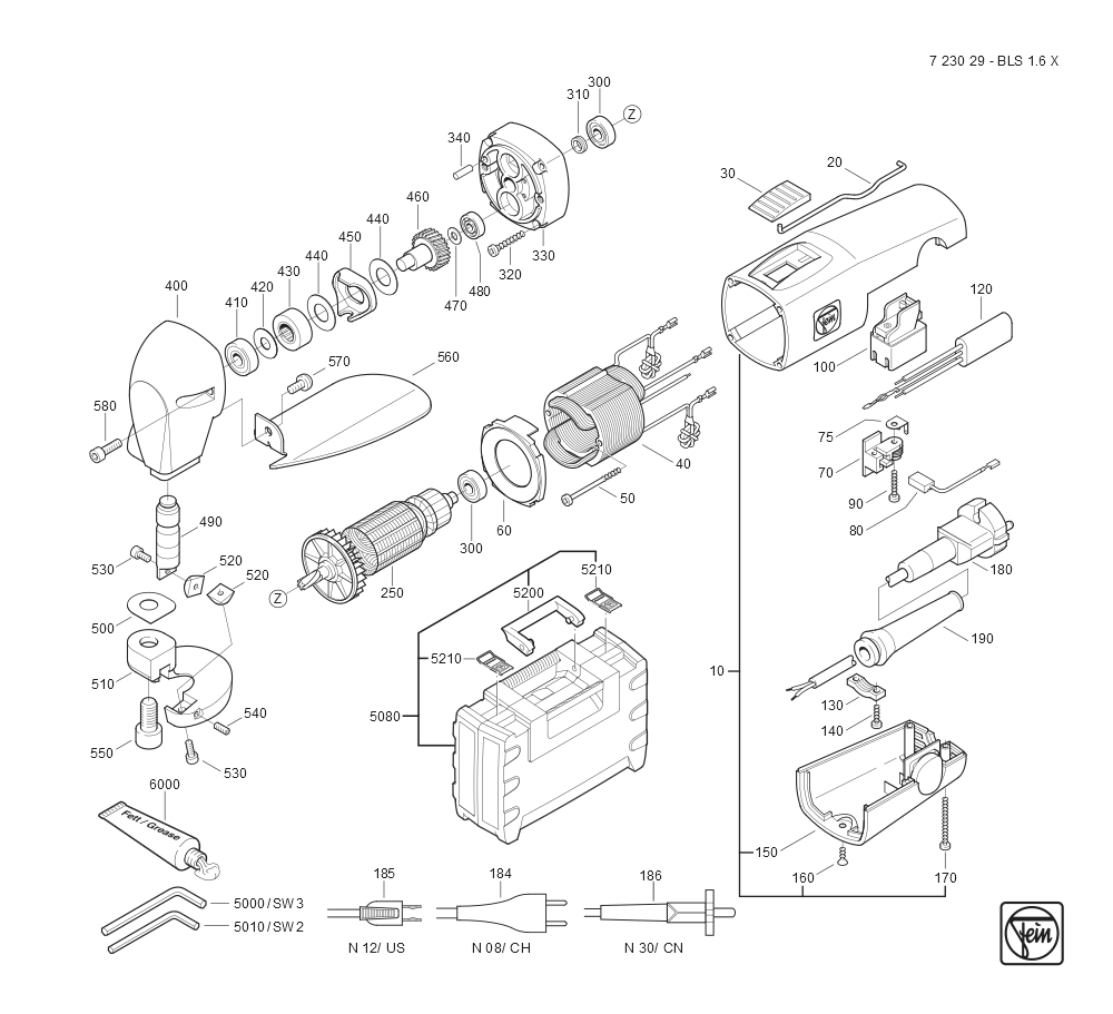  Diagram and Parts List for BLS16X 72302900629 Fein Nibbler & Shears