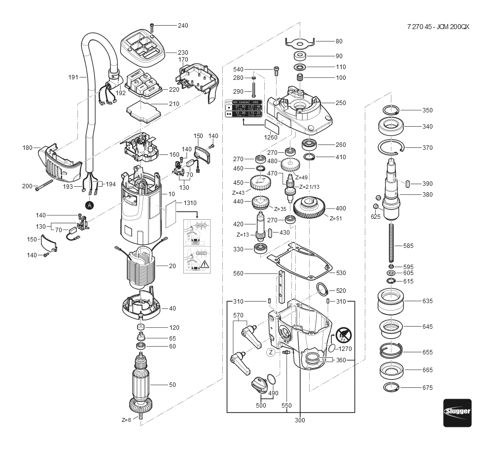  Diagram and Parts List for JCM200QX 72704512360 Fein Mortiser