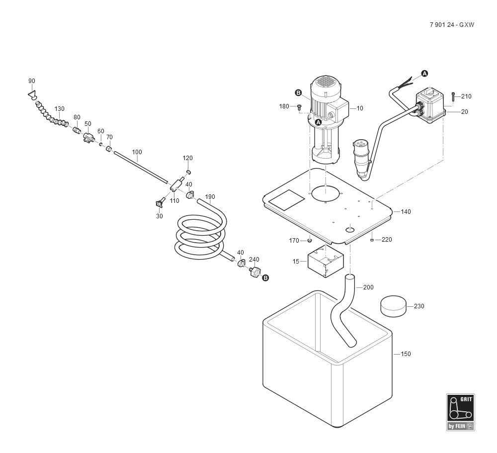  Diagram and Parts List for GRITGXW 79012412443 Fein Belt or Drum Sander