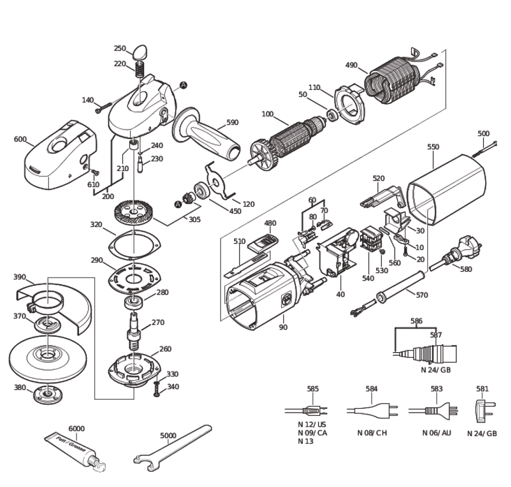 Figure 0 Diagram and Parts List for 72209013618  Fein Grinder