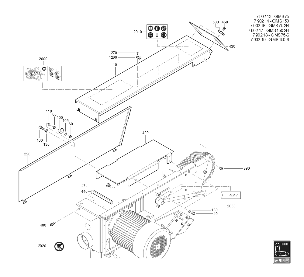  Diagram and Parts List for GIMS1502H 79021700403 Fein Belt or Drum Sander
