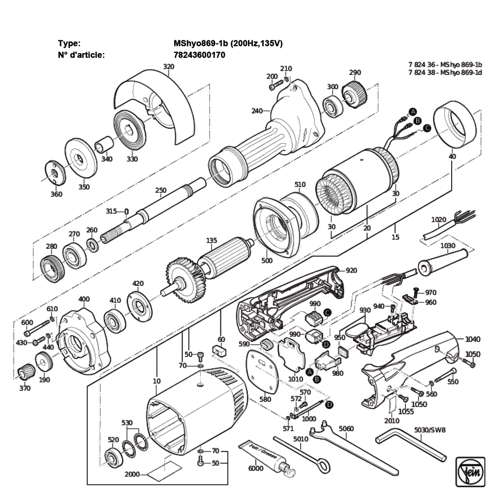 Figure 0 Diagram and Parts List for 78243600170  Fein Grinder