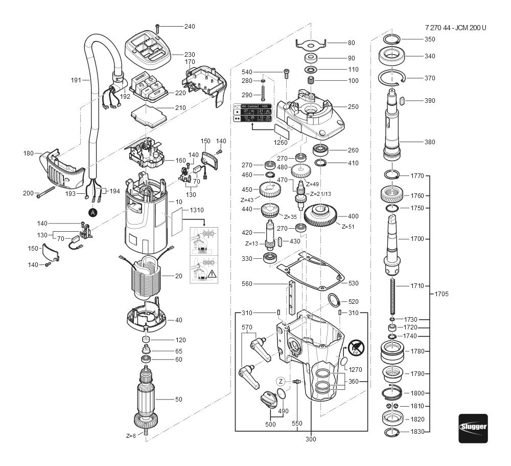  Diagram and Parts List for JCM200U 72704412360 Fein Mortiser