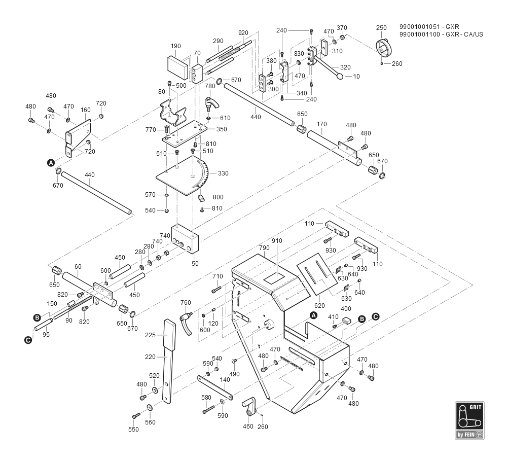  Diagram and Parts List for GRITGXR 99001001051 Fein Belt or Drum Sander