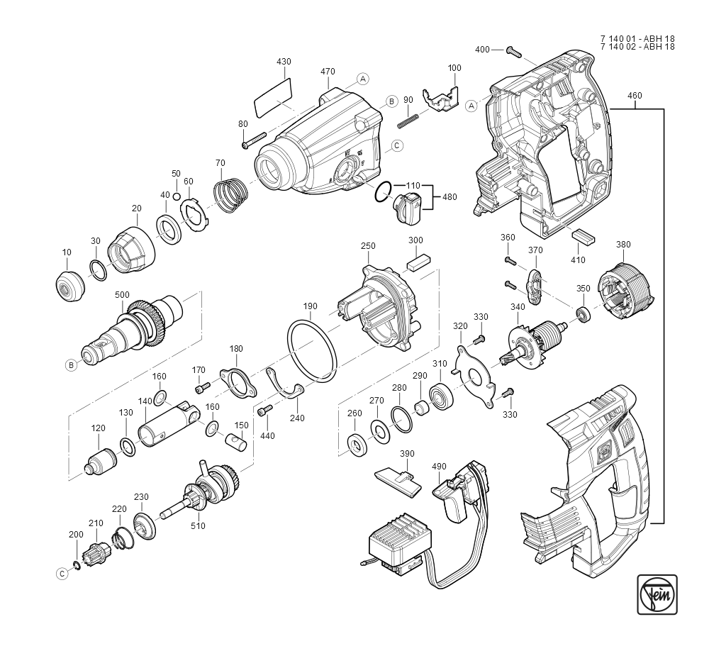  Diagram and Parts List for ABH18 71400200940 Fein Hammer Drill