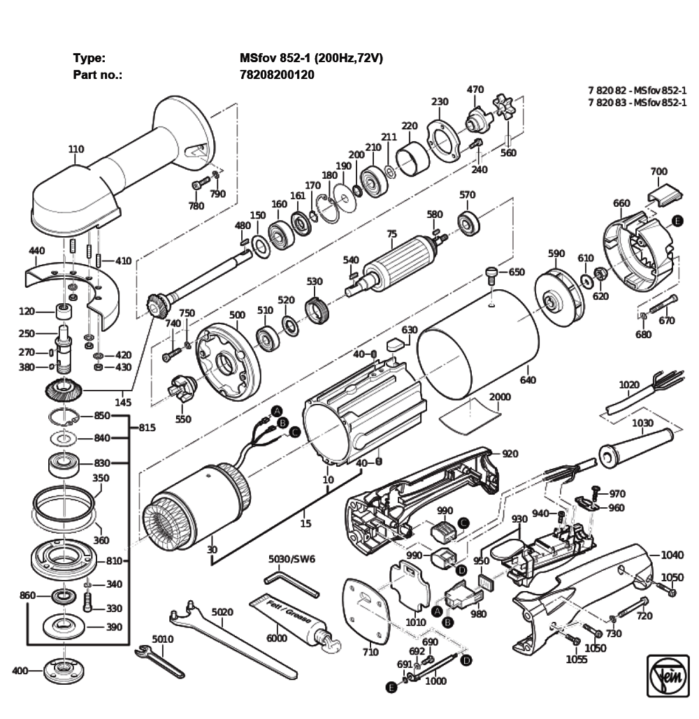 Figure 0 Diagram and Parts List for 78208200120  Fein Grinder