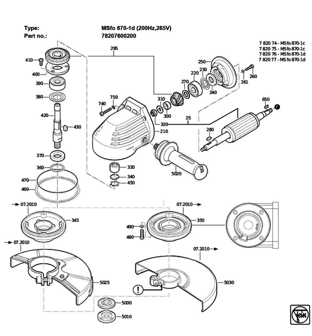 Figure 0 Diagram and Parts List for 78207600200  Fein Grinder