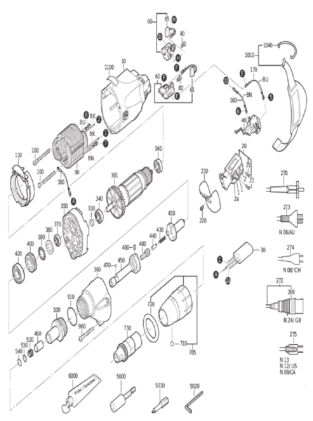 Figure 0 Diagram and Parts List for 72131413110  Fein Electric Drill