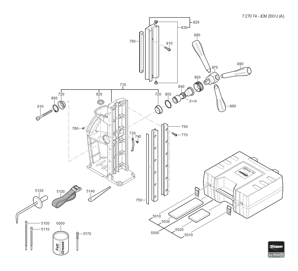  Diagram and Parts List for JCM200U 72707409360 Fein Mortiser