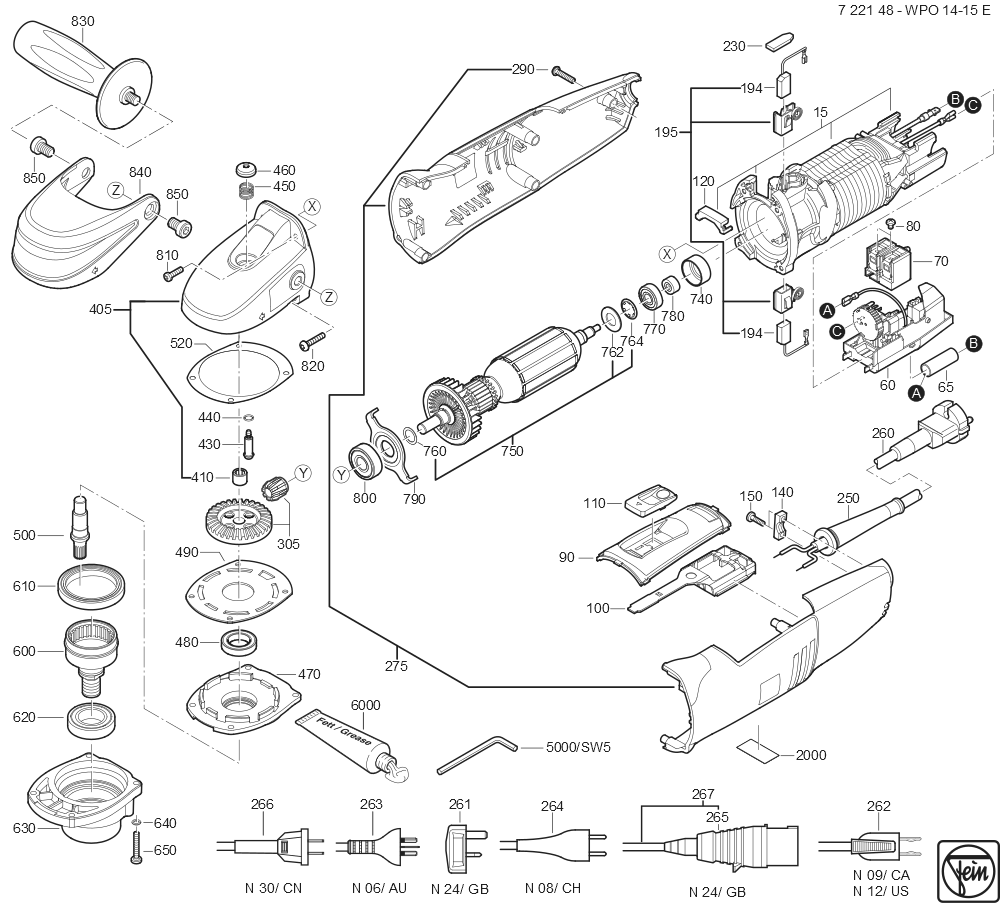  Diagram and Parts List for WPO14-15E 72216000360 Fein Sander Polisher