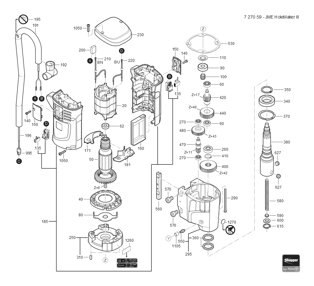  Diagram and Parts List for JMEHOLEMAKERIII 72705909110 Fein Mortiser