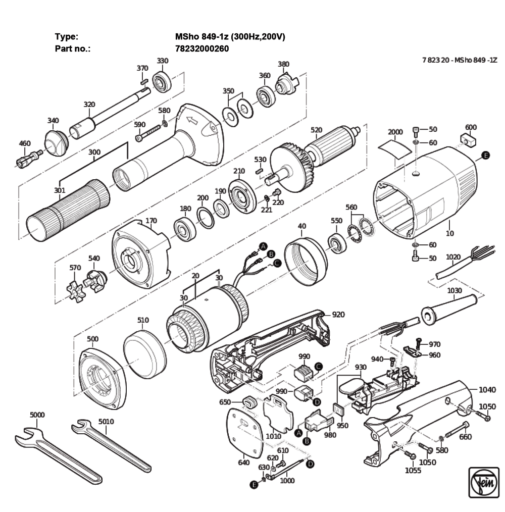 Figure 0 Diagram and Parts List for 78232000260  Fein Grinder