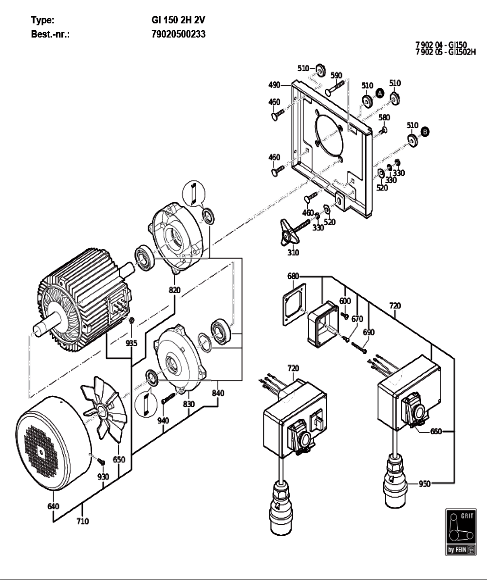 Figure 1 Diagram and Parts List for 79020500233  Fein Grinder