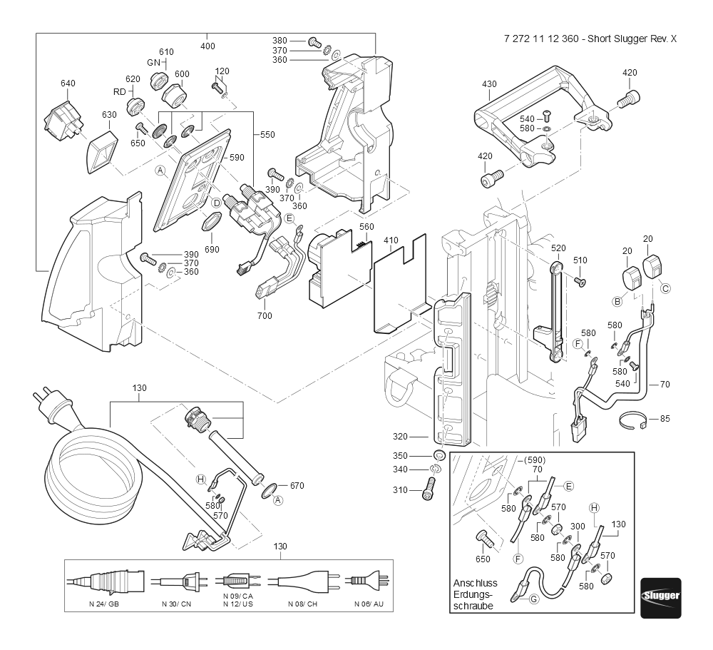  Diagram and Parts List for JHMSHORTSLUGGERREVX 72721112360 Fein Mortiser
