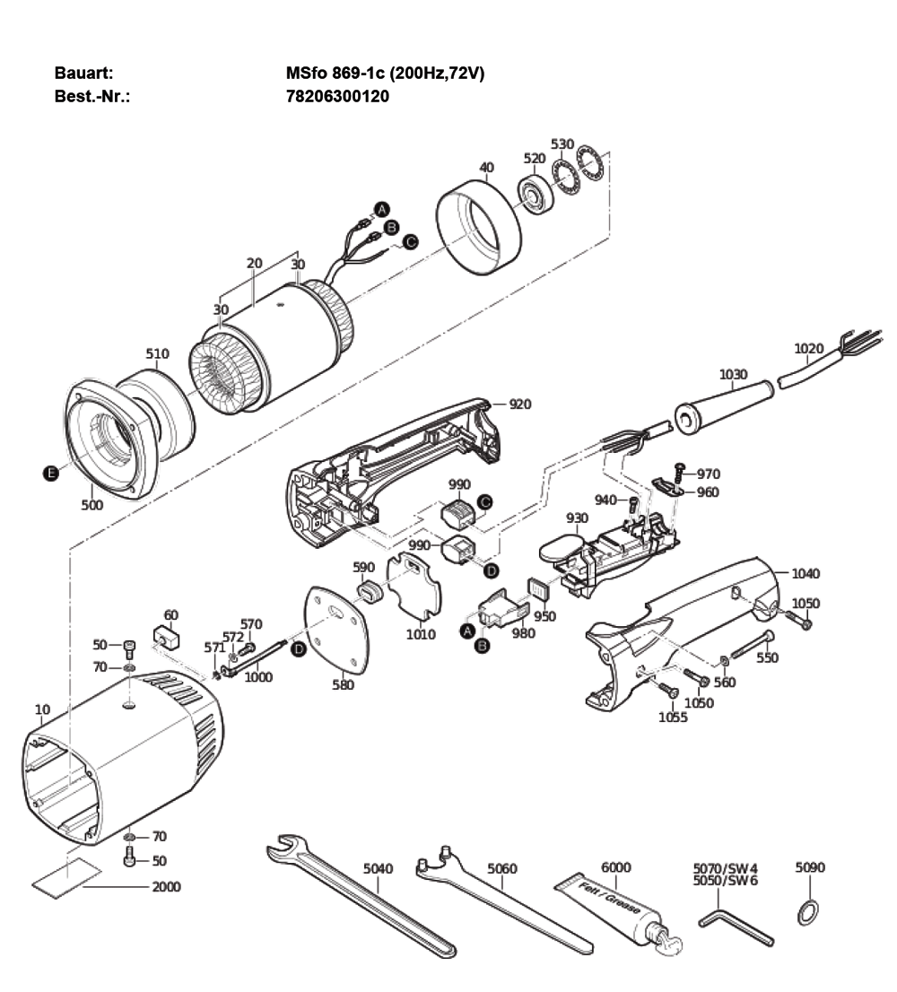 Figure 1 Diagram and Parts List for 78206300120  Fein Grinder