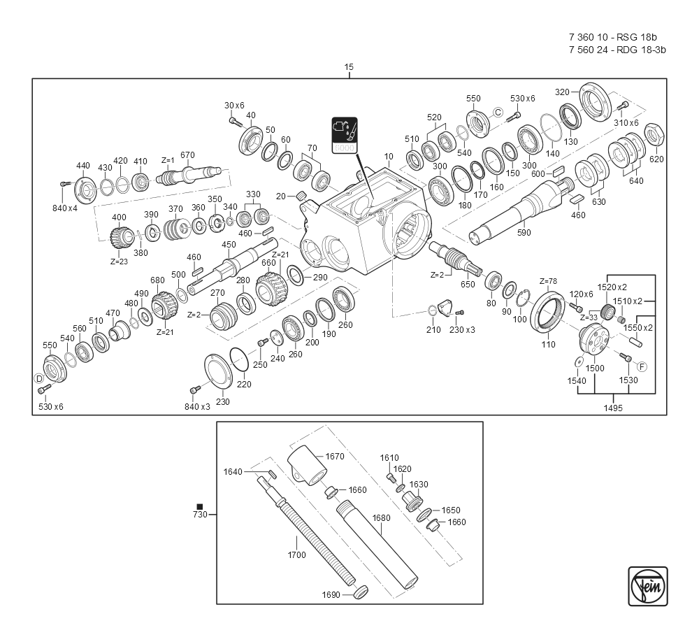  Diagram and Parts List for RSG,18B 73601000403 Fein Mill